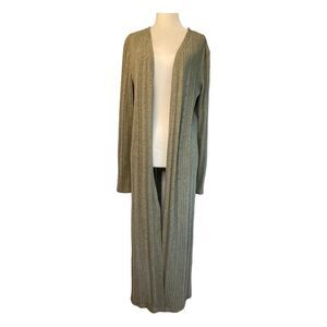 Pink Blush Duster Longline Cardigan Sweater Sage Green Ribbed Knit Open Front